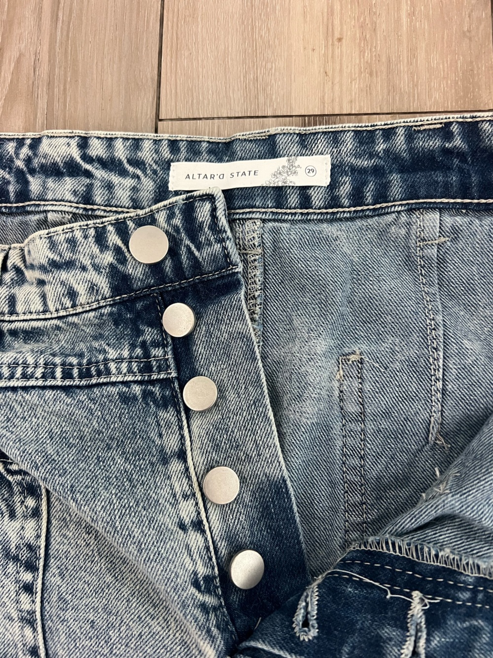 Altar’D State Wide Leg Jeans Light Acid Wash High Rise Button Front Womens 29 - Picture 4 of 11